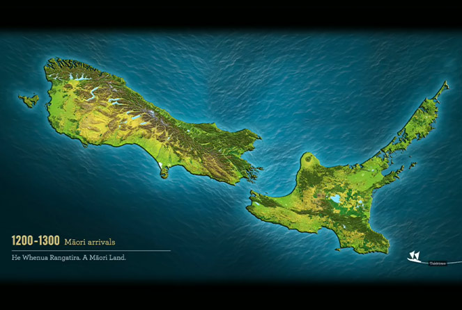 Map of New Zealand representing He Tohu Exhibition at National Library